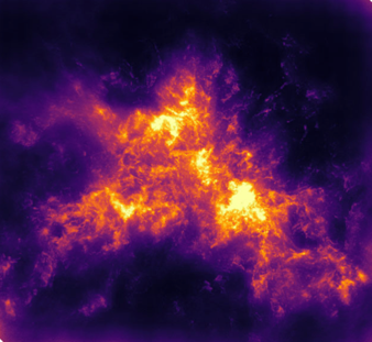 Radio image of two bright blue emission lobes observed in the interstellar medium