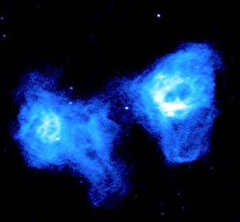 Wide-field survey map showing filaments of warm gas in orange and purple tones